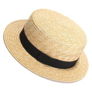 Classic Straw Boater Hat with Black Band